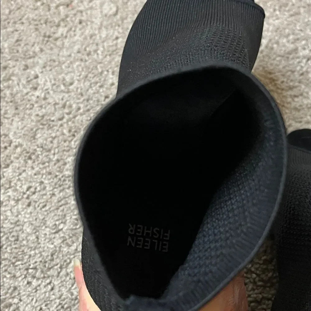 Eileen Fisher Croft Stretch Knit Black Peep Toe Ankle Boots Size 8 EUC